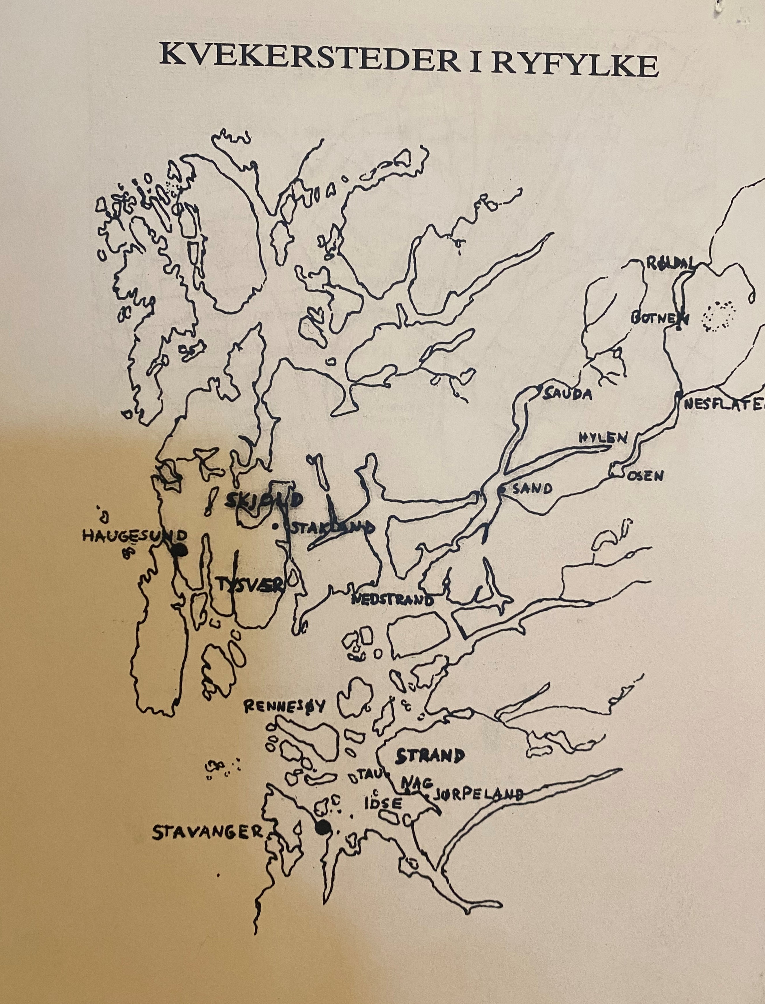 kart med oversikt over kvekarar i Rogaland