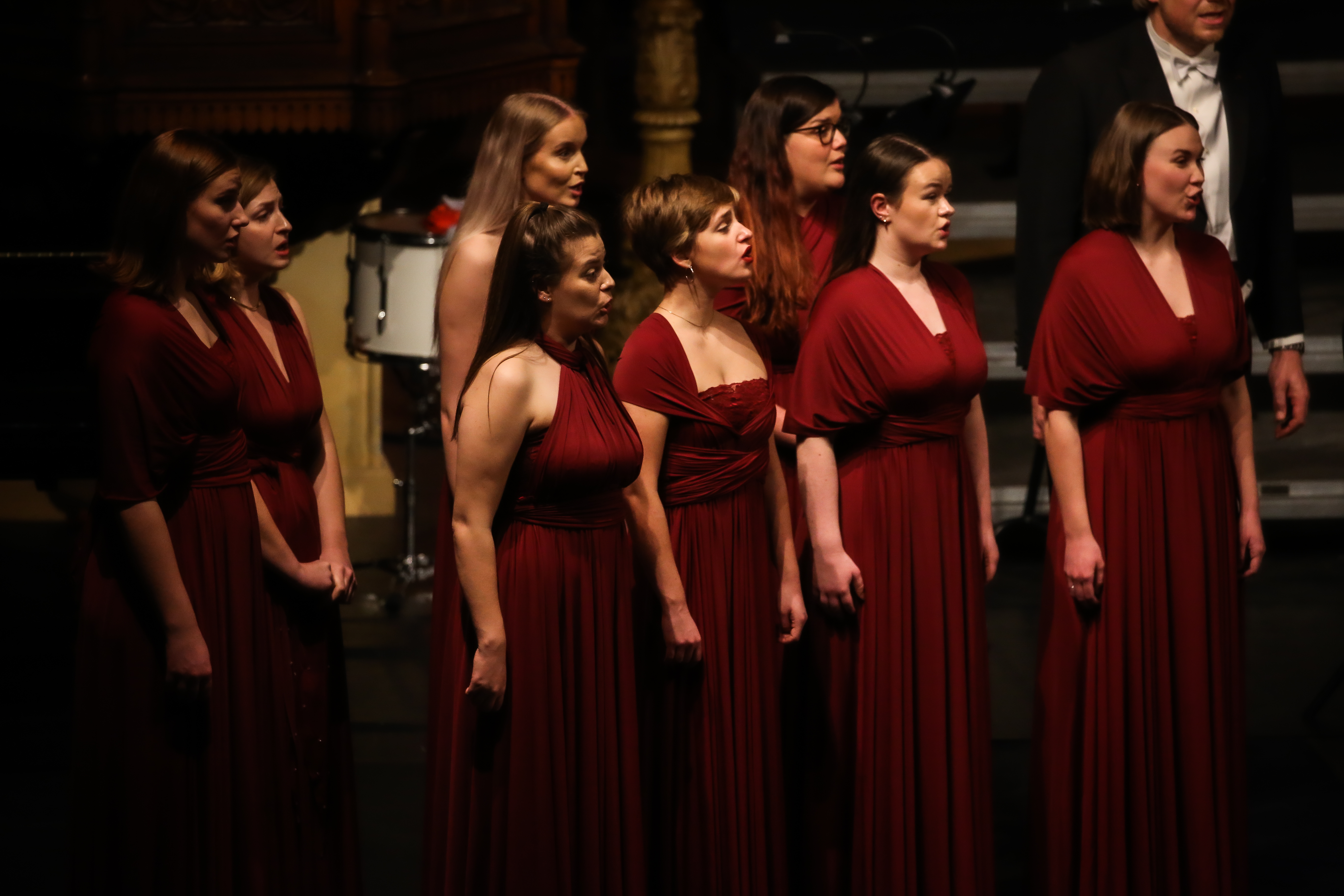 Julekonsert i Perti kirke 2019. Sangstudenter fra Fakultet for utøvende kunstfag og fra Stavanger studentsangforening. Foto: Olav Bjånes