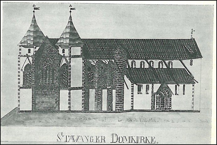 Tegning av stavanger domkirke fra 1846