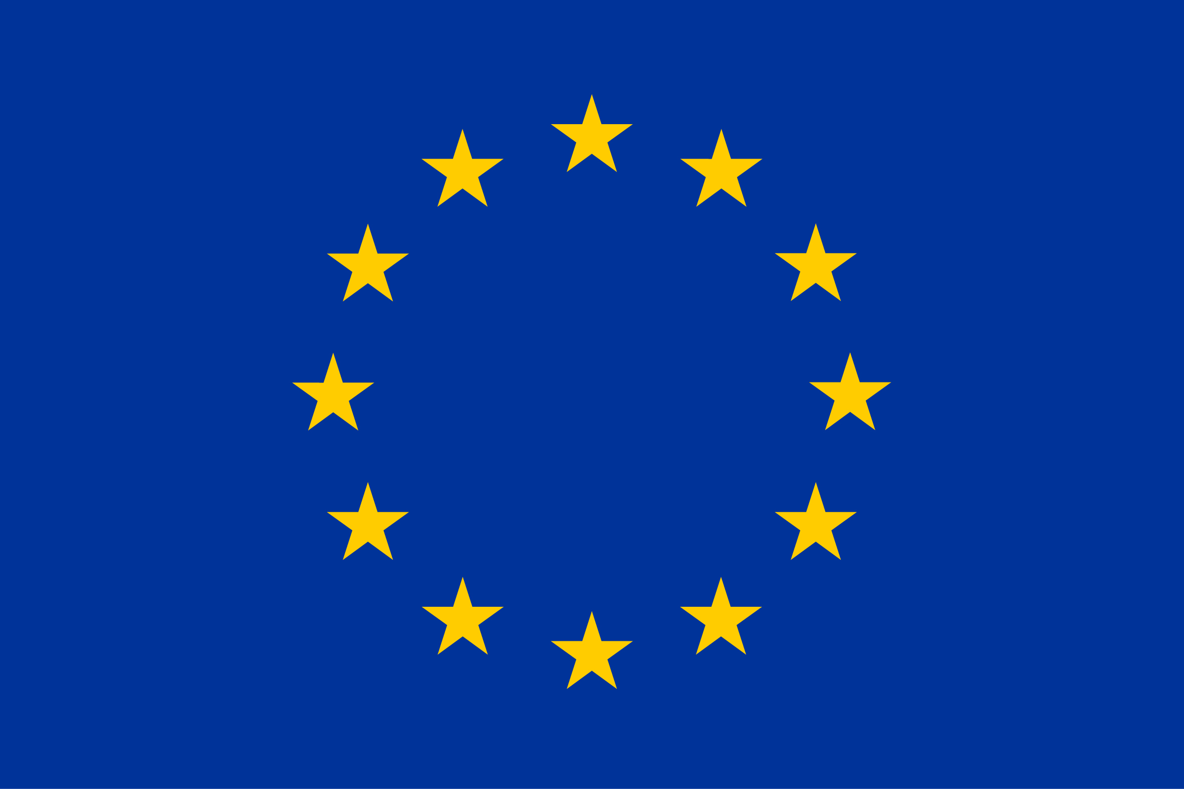 EU-flagget i blått med tolv gule stjerner.