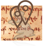 logo showing a map with medieval writing
