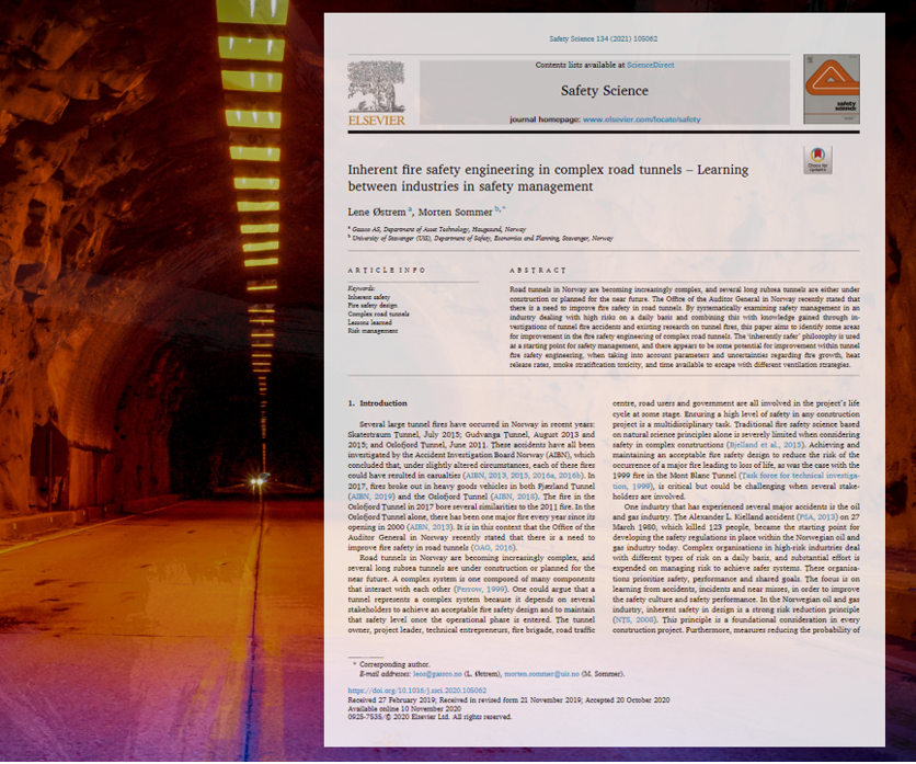 Bilde av artikkelen "Inherent fire safety engineering in complex road tunels - Learning between industries in safety management"