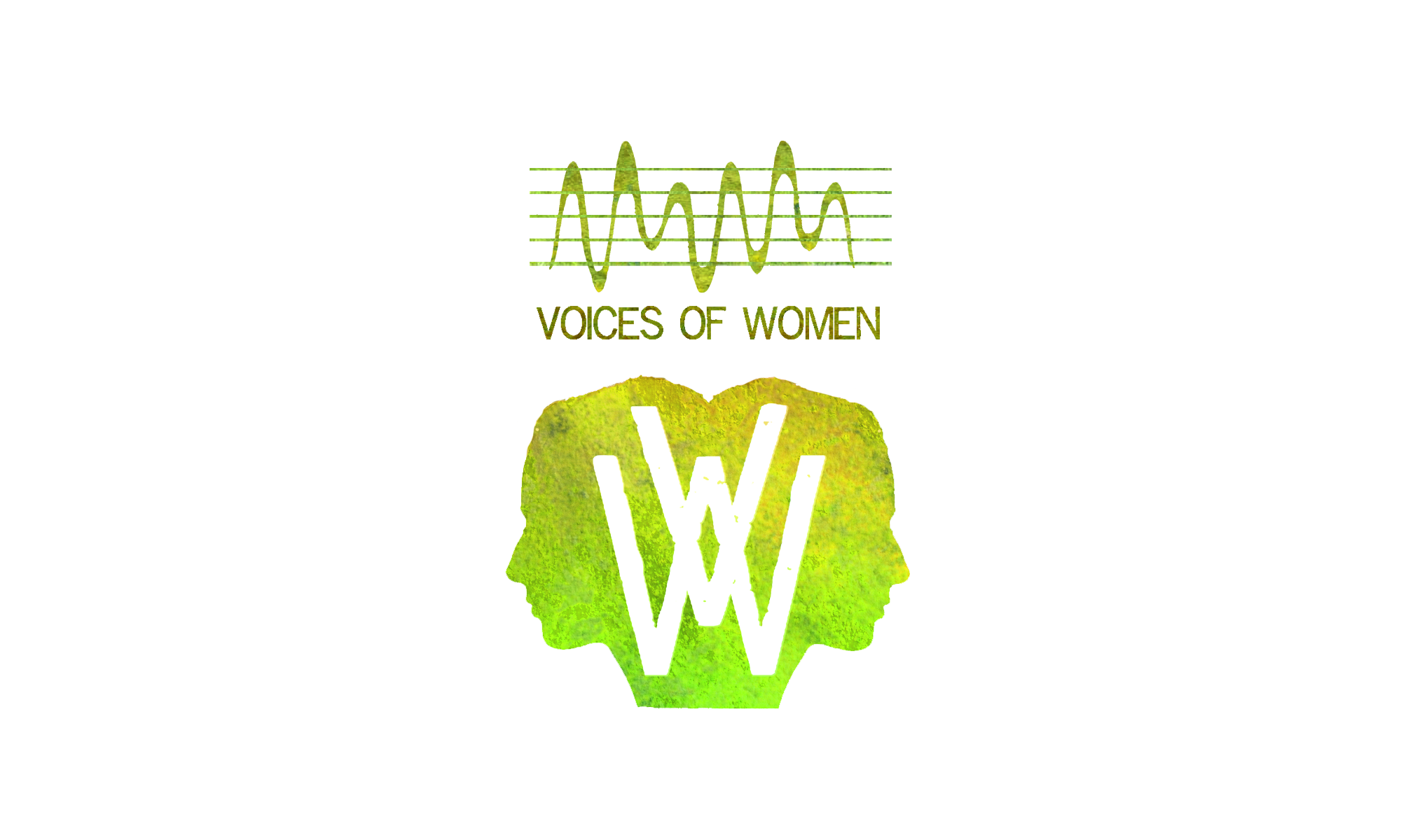 Illustrasjon av to kvinnelige ansikt med teksten Voices of Women over. Logo.