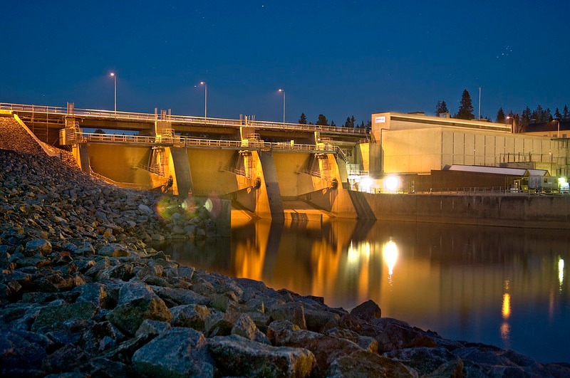 Vattenfall, Boden hydropower plant at night