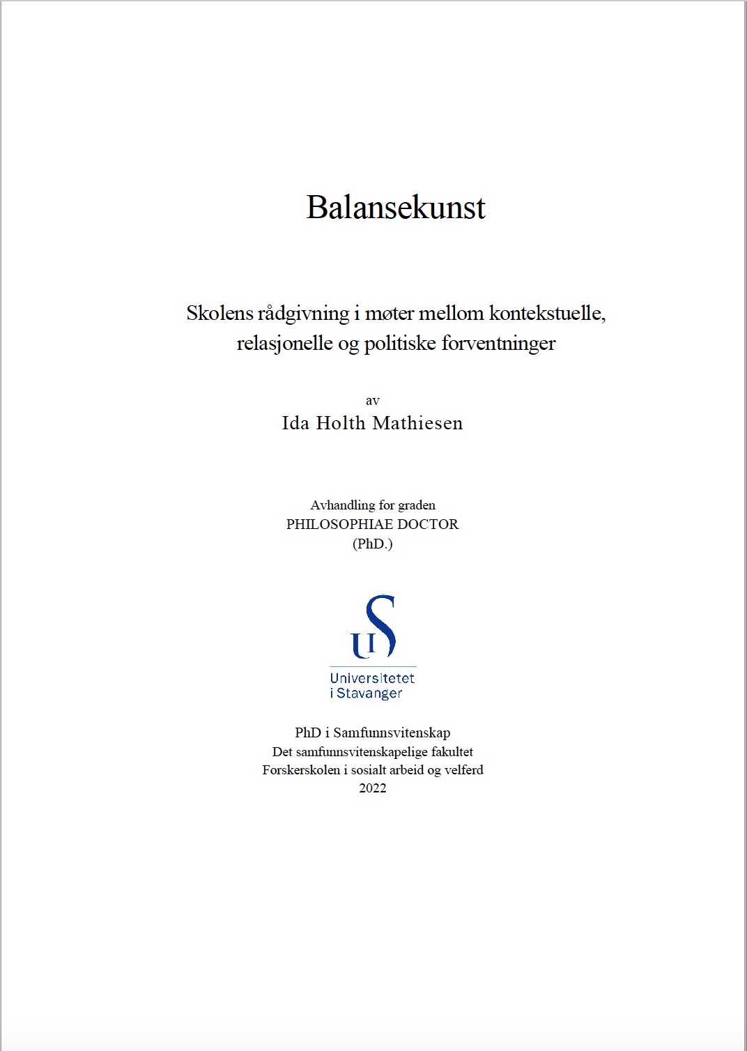 Omslag til doktorgradsavhandlingen Balansekunst (2022) av Ida Holth Mathiesen.