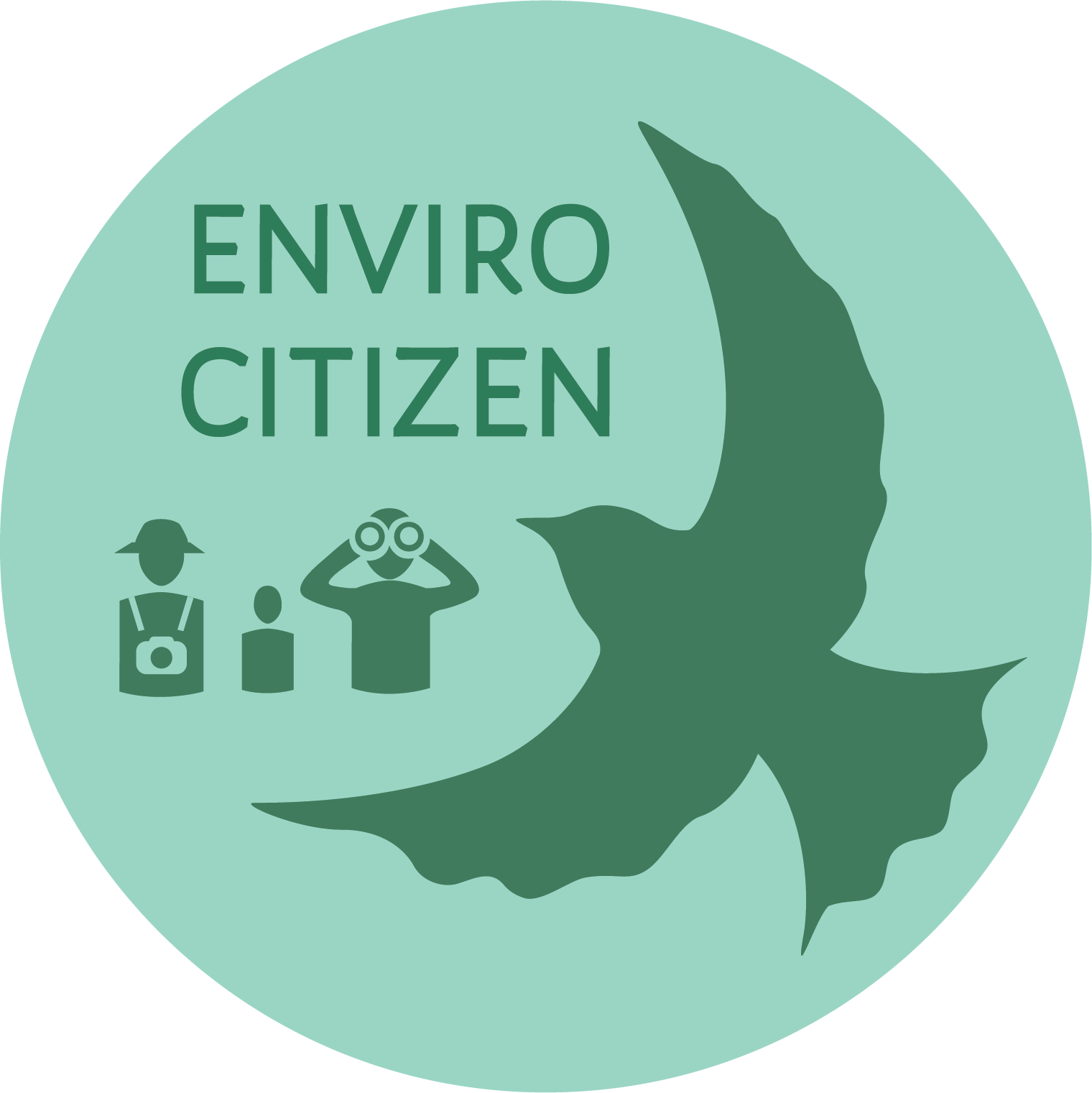 Logo til EnviroCitizen prosjektet. Tre mennesker ser på en fugl