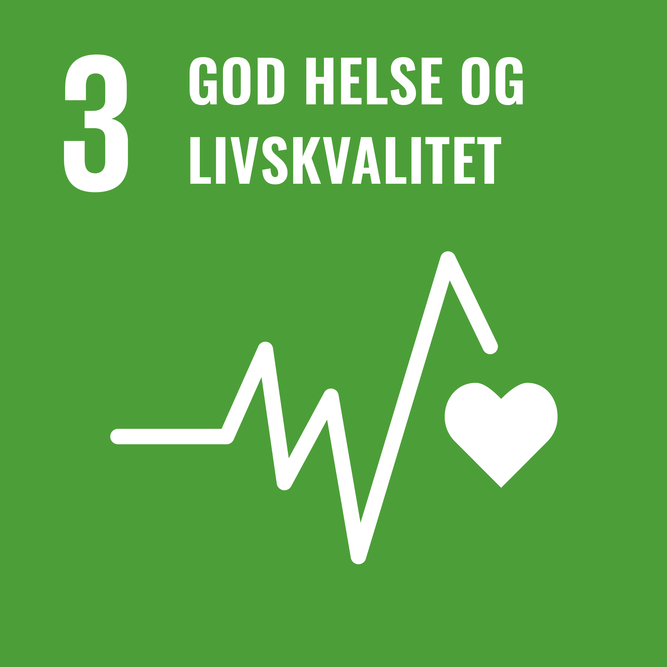 Grønn firkant med FNs berekraftsmål nummer 3 og teksten god helse og livskvalitet