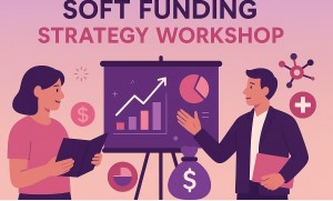 Illustrasjon til Soft funding strategy workshop: En mann og en kvinne ser på grafer.