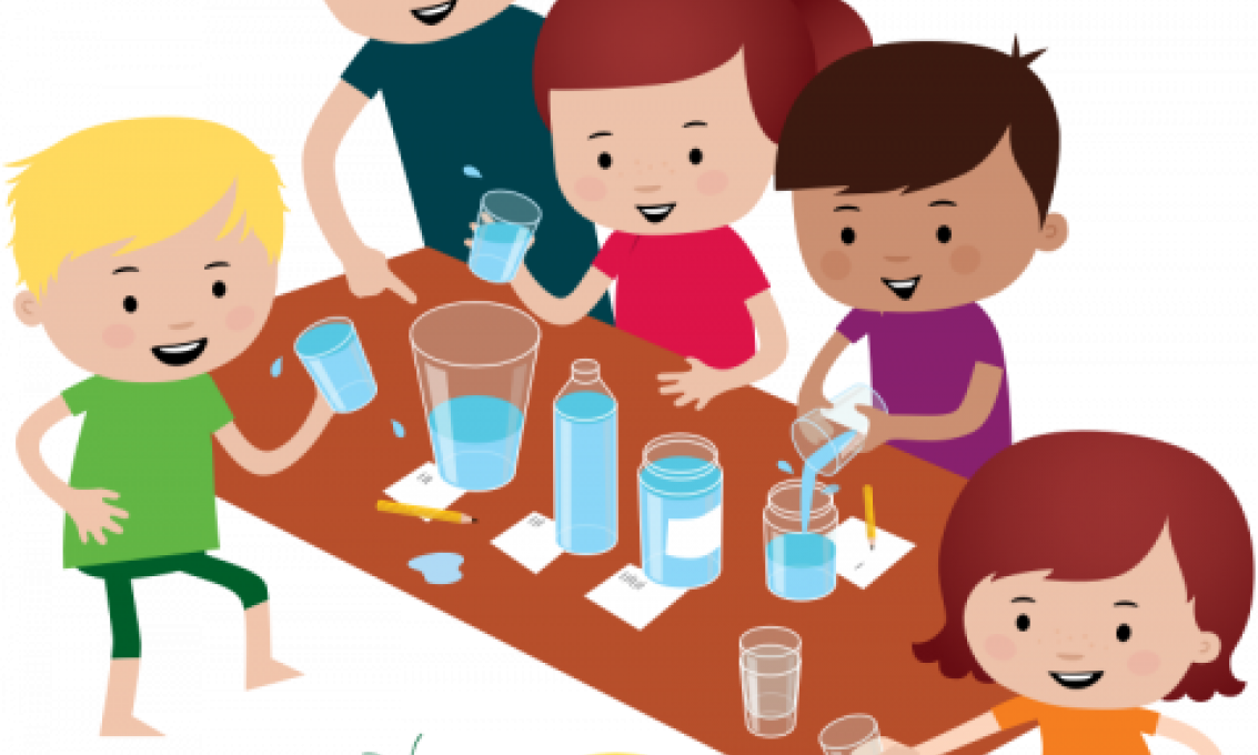 Illustrasjon av barnehagebarn som sitter rundt et bord.