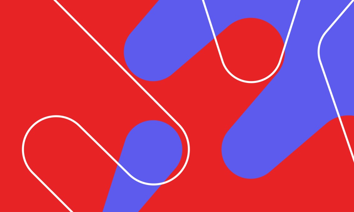 Grafiske former i rødt og blått