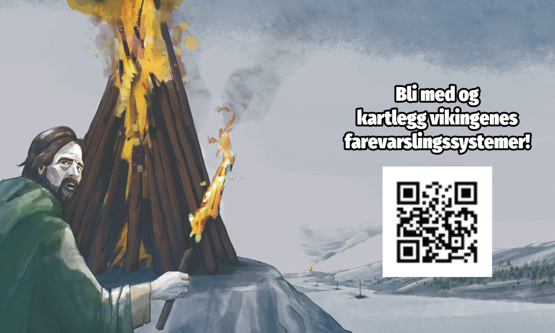 Tegning av en viking som tenner et bål