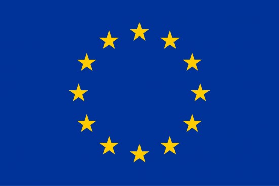EU-flagget i blått med tolv gule stjerner.