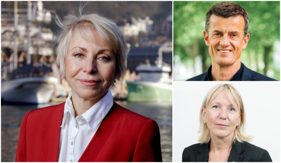 Havforskningsdirektør Sissel Rogne (t.v.) er glad for å kunne lansere samarbeidet med UiS-rektor Klaus Mohn og UiB-rektor Margareth Hagen under oppstarten av FNs havforskningstiår. Fotograf: Paul S. Amundsen / HI, Mari Hult / UiS, Eivind Senneset / UiB