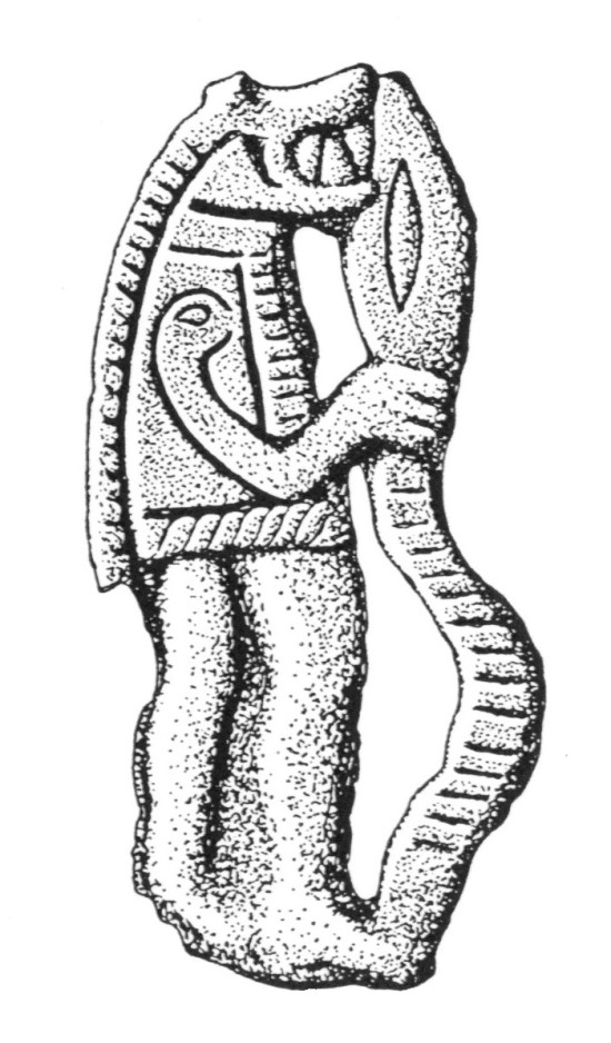 Bronsfiguren från Ekhammar i Uppland, Sweden (800–1000-talet). Tecknare: P.-O. Ringquist.