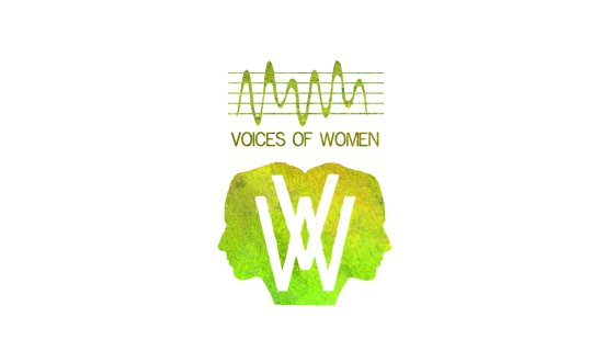 Illustrasjon av to kvinnelige ansikt med teksten Voices of Women over. Logo.