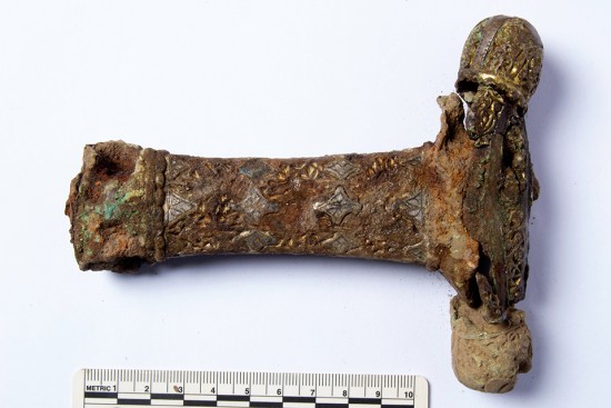 This is what the sword looks like when conservator Cora Oschmann has joined the pieces together. Photograph: Conservator Cora Oschmann/Museum of Archaeology/ University of Stavanger.