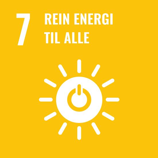 Kvitt solsymbol på gul bakgrunn med teksten Rein energi til alle