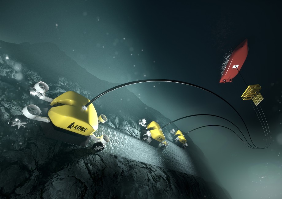 Illustrasjon av mineralutvinning på havbunnen