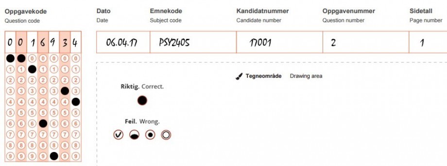 Bilde av et korrekt utfylt Scantronark.