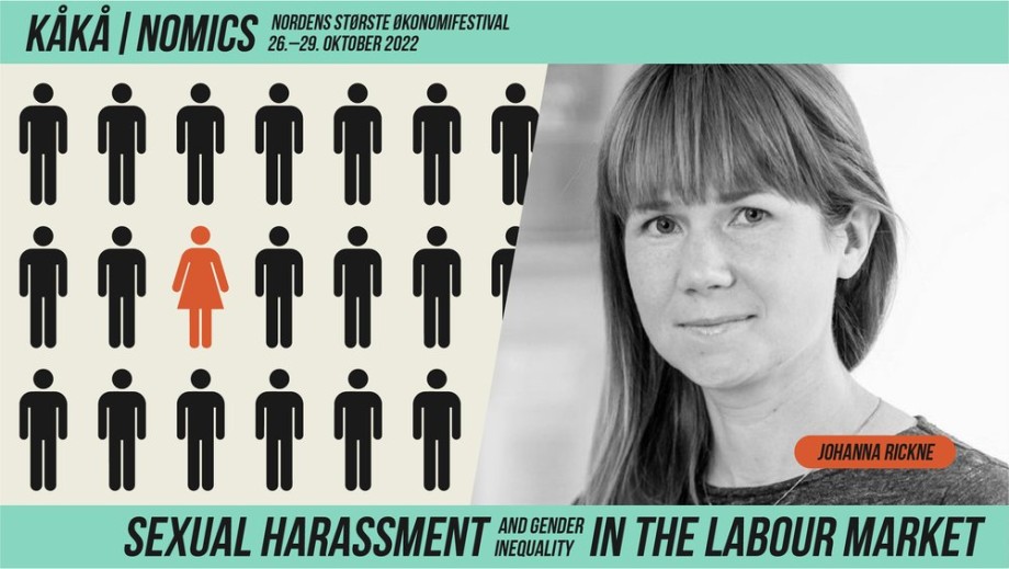 Plakat for arrangementet Sexual harassment  and gender inequality in the labour market med bilde av Johanna Rickne