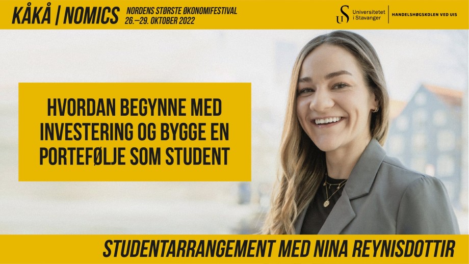 Plakat for studentarrangement til Kåkå|nomics med Nina Reynisdottir