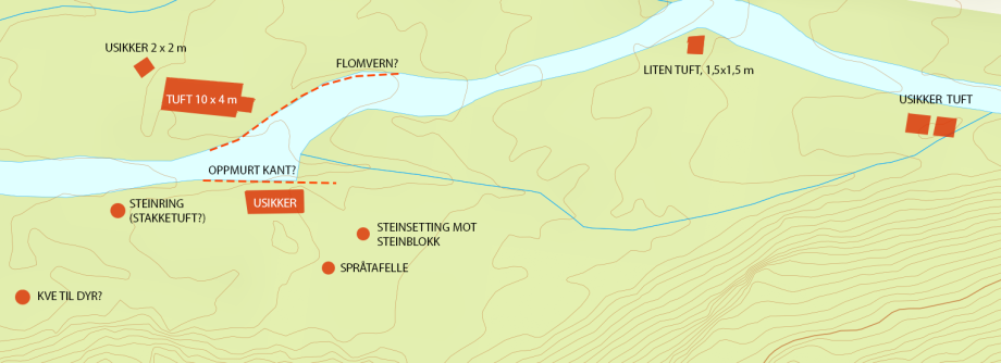 Fig. 4. Detalj av området lengst øst og innerst i dalen. Kart: Andreas Holkestad Sunde 