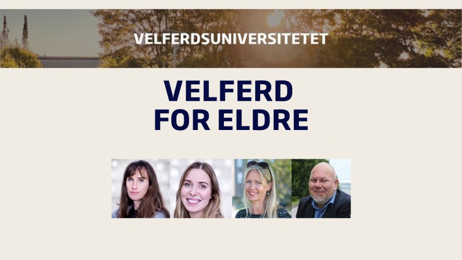 Poster for Velferdsuniversitetet med portrett av tre damer og en mann