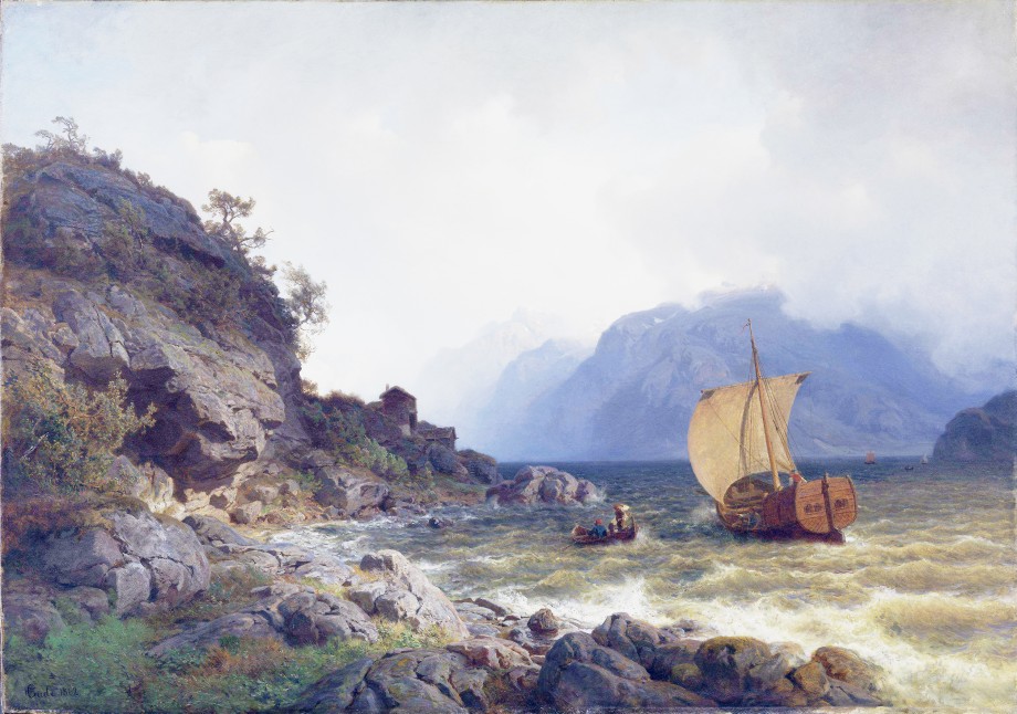 Biletet «Vestlandsfjord» er måla av Hans Gude i 1862 