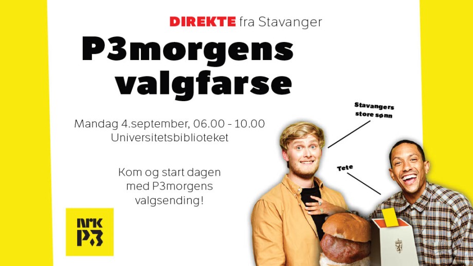 Plakat med bilde av programledere i P3