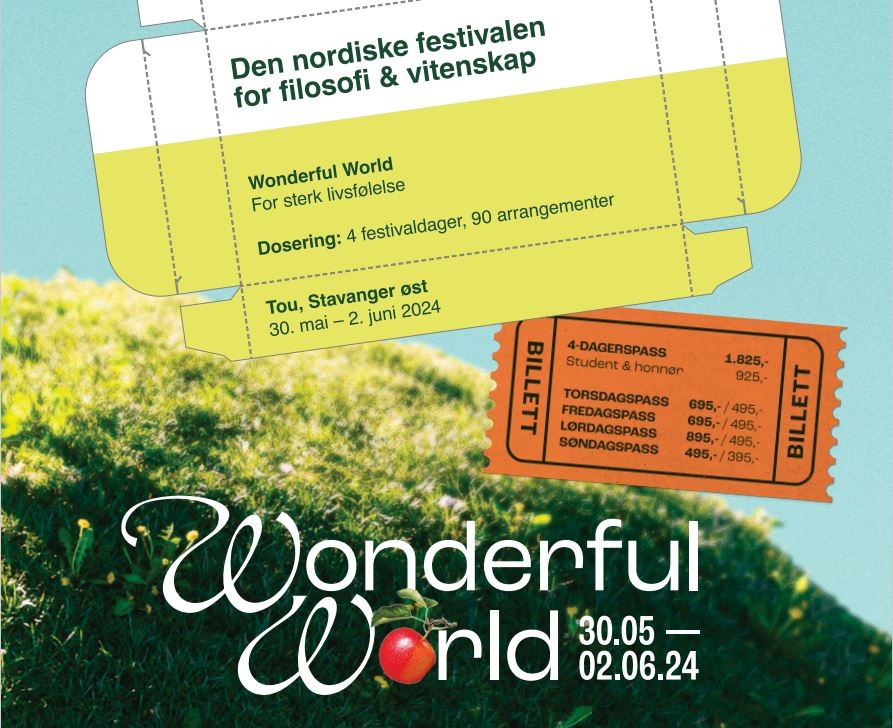 Utsnitt av gress-jordklode med visuell framstilling av teksten "Wonderful world"