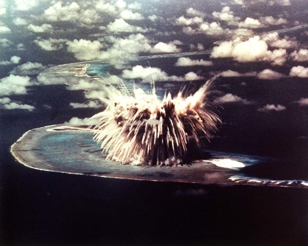 A nuclear mushroom from detonation of a nuclear weapon at Enewetak in 1956