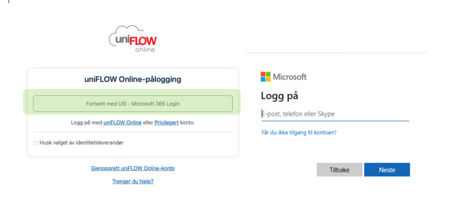 Skjermbilde av innlogging til portal