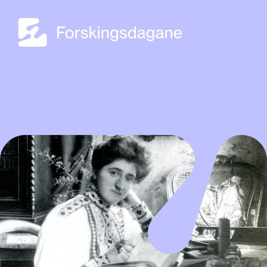 Eldre sort-hvitt bilde av en kvinne og teksten Forskingsdagane