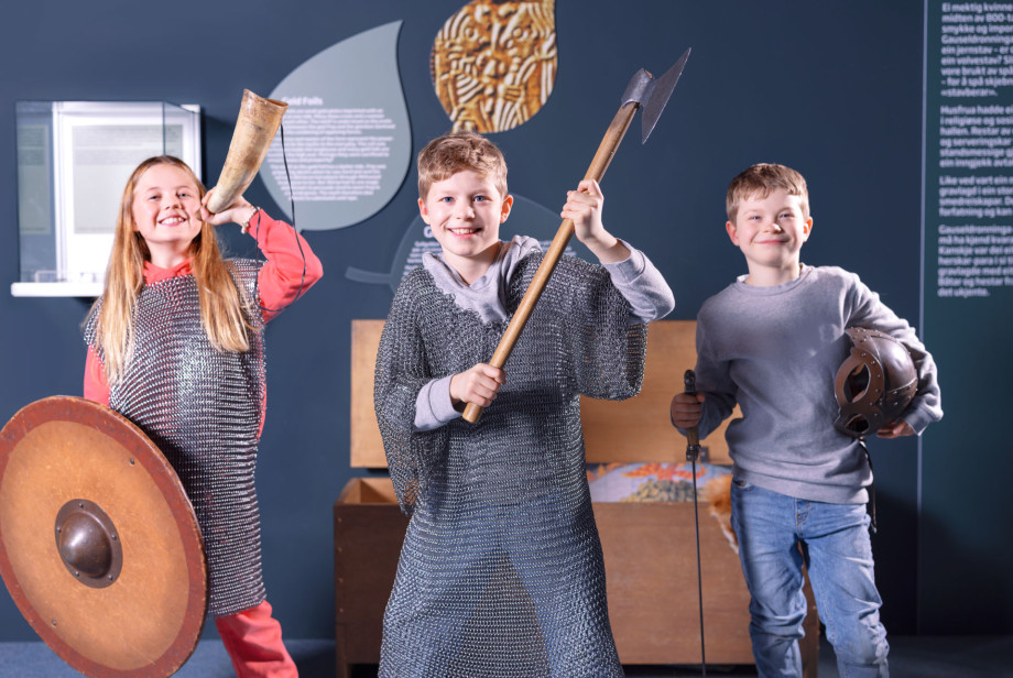 Barn utkledd som vikinger glad