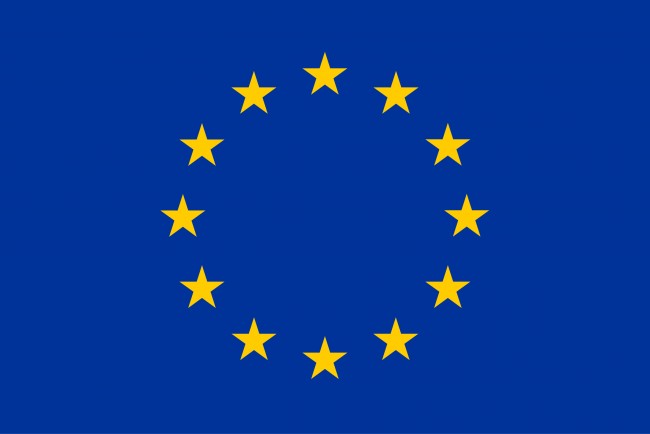 EU-flagget i blått med tolv gule stjerner.