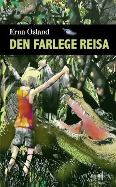 Bokomslag: Illustrasjon av ei jente som står foran en krokodille