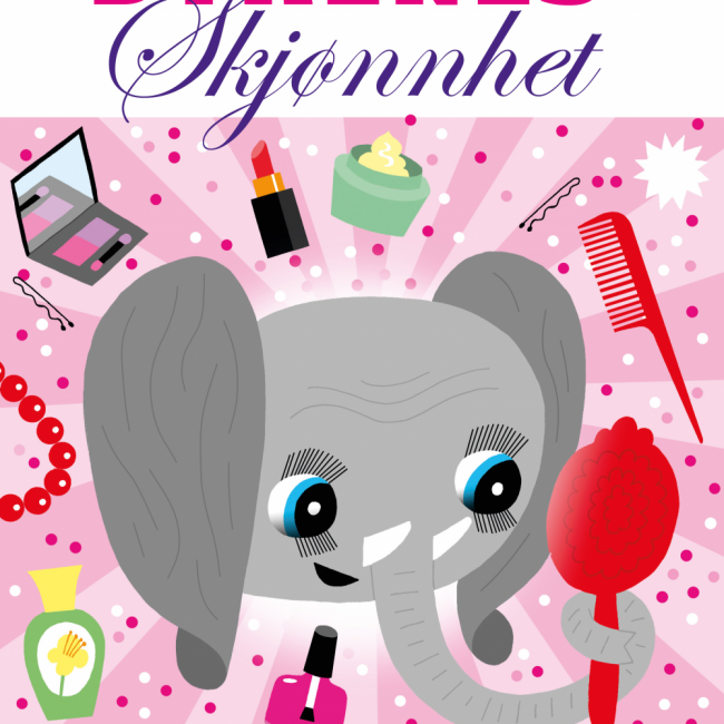 Bokforside: Illustrasjon av en elefant som sminker seg