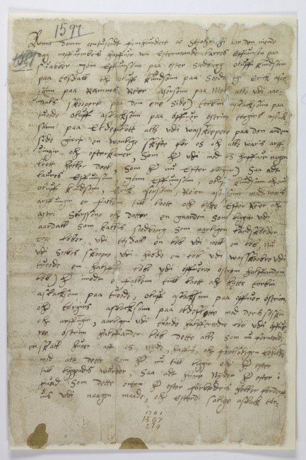 håndskrevet dokument over arveskifte i Årdal 1597