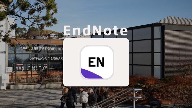 EndNote logo med biblioteket i Stavanger som bakgrunn