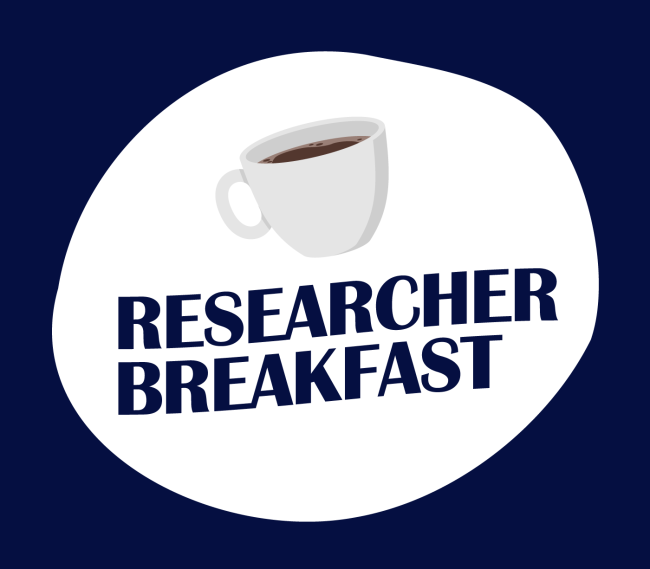 Researcher breakfast logo and a coffee cup
