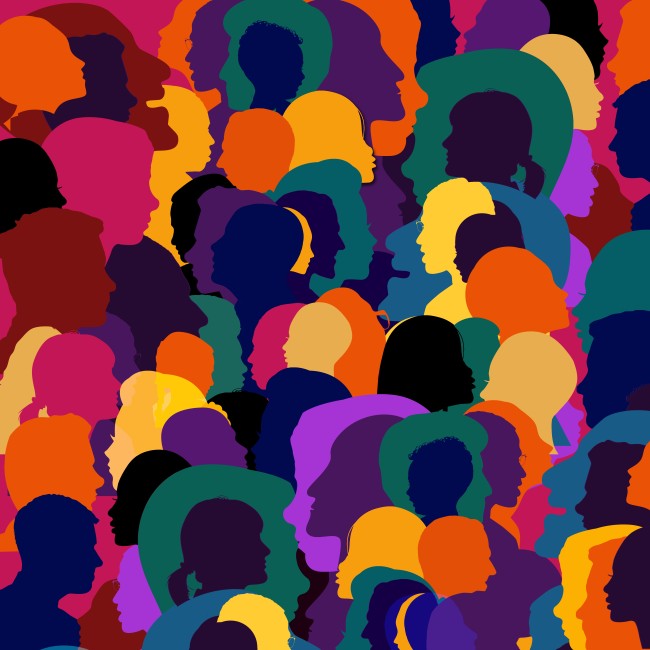 Colourful silhouettes of heads representing diversity