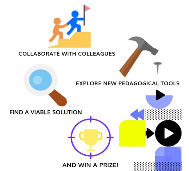 Illustration with icons showing collaboration and problem-solving