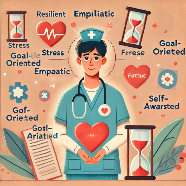 Illustration of a nurse surrounded by different items.